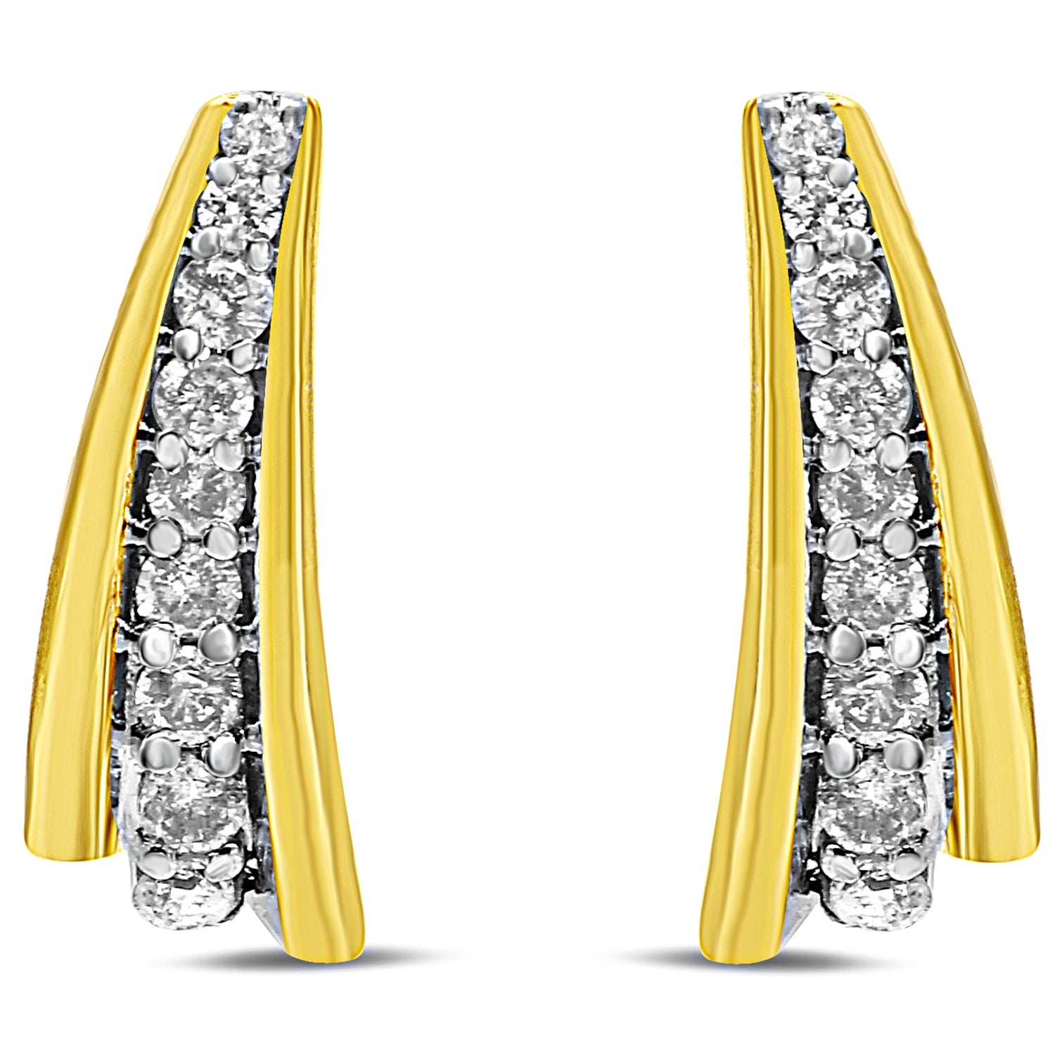 10K Yellow Gold Plated .925 Sterling Silver 0.50 Cttw Round Diamond Graduated Huggie Earrings (I-J Color, I2-I3 Clarity) by Bids.com