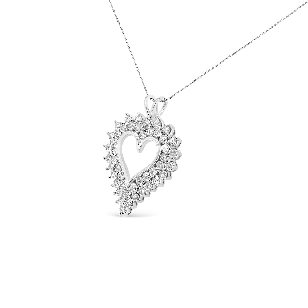 .925 Sterling Silver 4 Cttw Round-Cut Double Row Composite Diamond Heart 18" Pendant Necklace (K-L Color, I1-I2 Clarity) by Bids.com