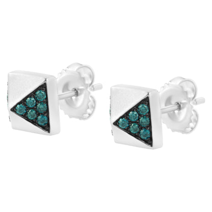 14K White Gold 1/4 Cttw Treated Blue Diamond Pyramid Stud Earring (Blue Color, SI1-SI2 Clarity) by Bids.com