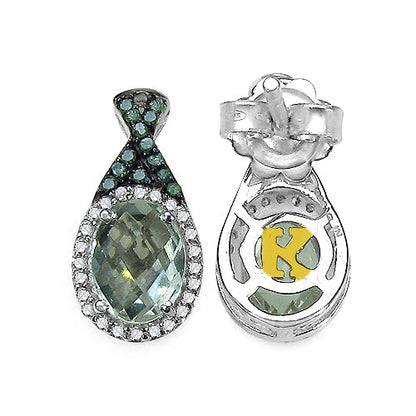 2.55 Carat Genuine Green Amethyst, Green Diamond &amp; White Diamond .925 Sterling Silver Earrings by Bids.com
