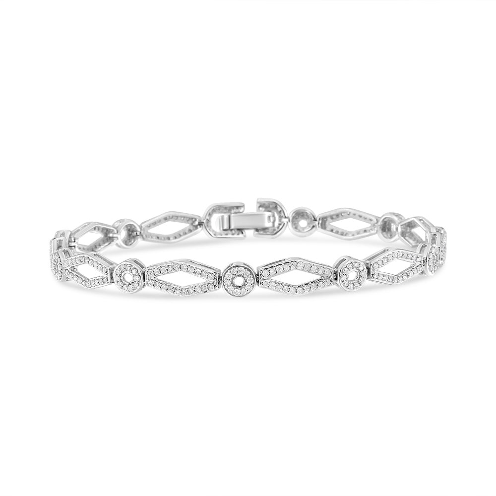 .925 Sterling Silver 1 1/2 Cttw Diamond Studded Alternating Circle and Kite-Shaped Vintage-Style Link Bracelet (I-J Color, I2-I3 Clarity) 7 Inch by Bids.com