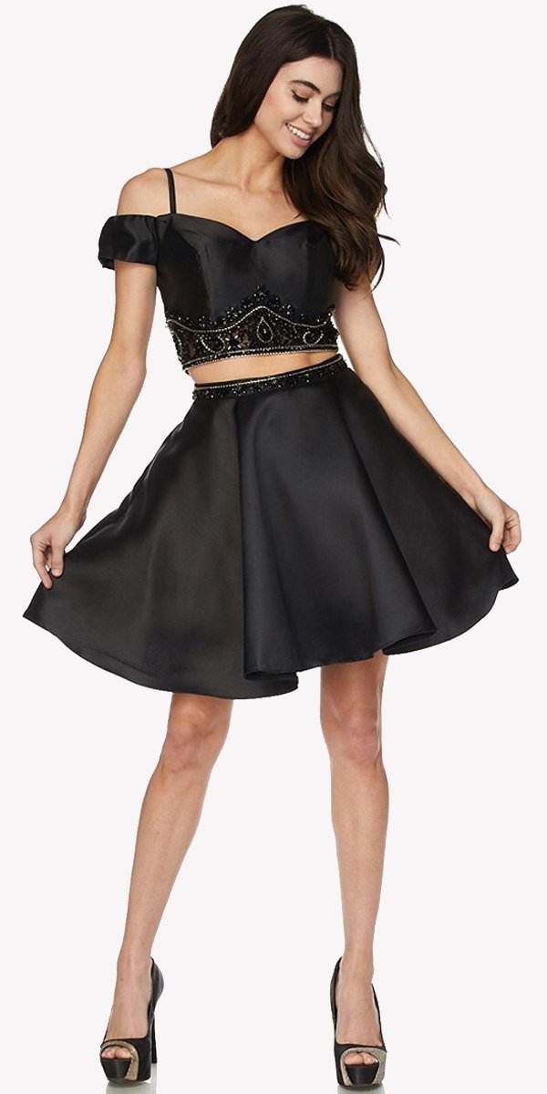 Juliet 790 Cold Shoulder Two-Piece Embellished Short Dress by DiscountDressShop