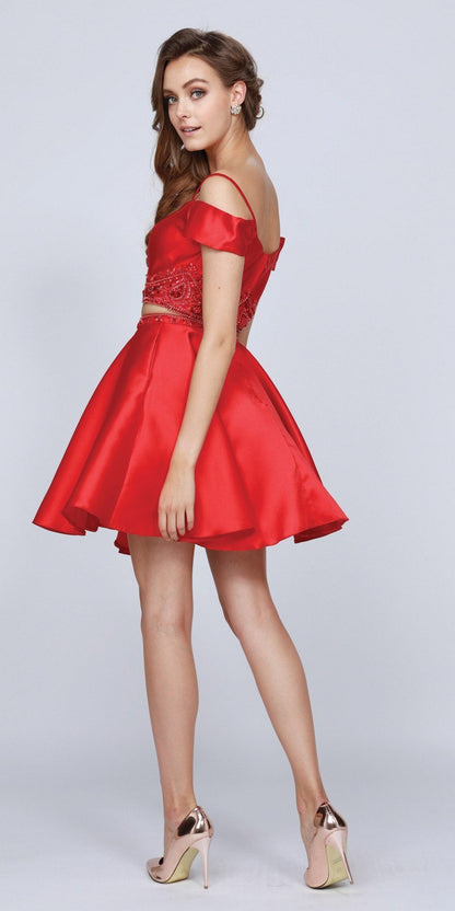 Juliet 790 Cold Shoulder Two-Piece Embellished Short Dress by DiscountDressShop