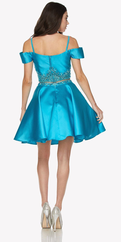 Juliet 790 Cold Shoulder Two-Piece Embellished Short Dress by DiscountDressShop