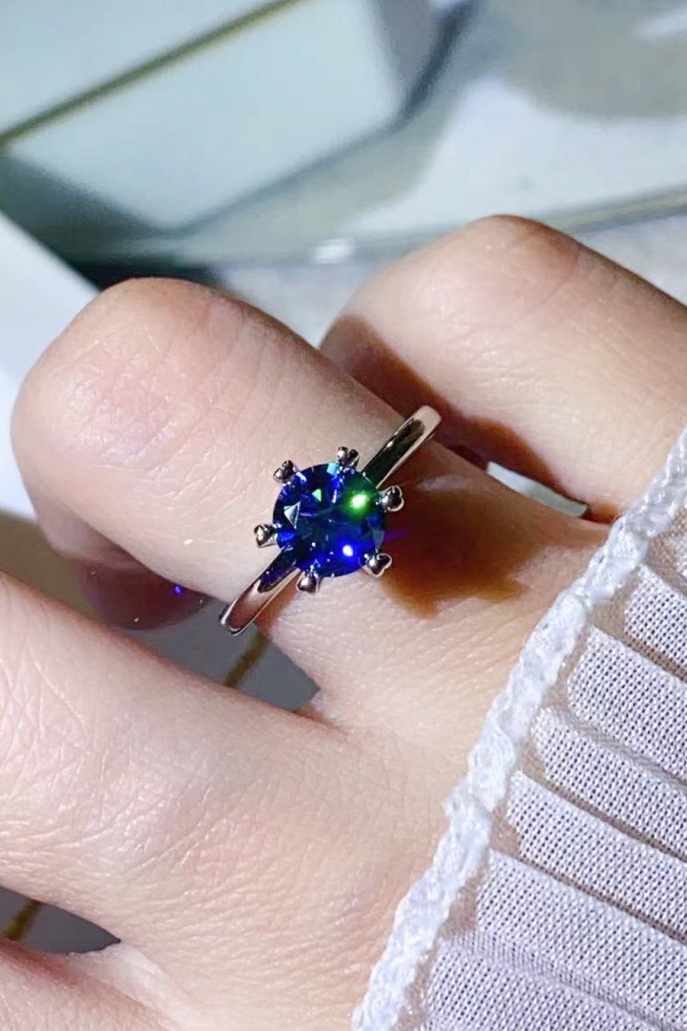 1 Carat Blue Brilliant Round Cut Sparkala™ 6-Prong Solitaire Ring (Platinum Over Pure Sterling Silver) by Sparkala