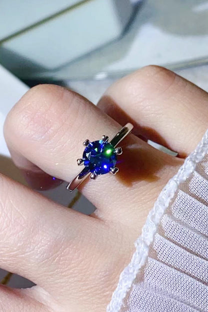 1 Carat Blue Brilliant Round Cut Sparkala™ 6-Prong Solitaire Ring (Platinum Over Pure Sterling Silver) by Sparkala