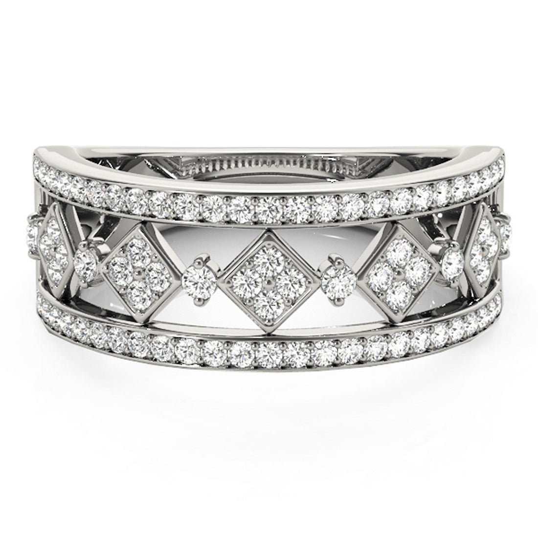 Diamond Studded Square Motif Ring in 14k White Gold (1/2 cttw) by Bids.com