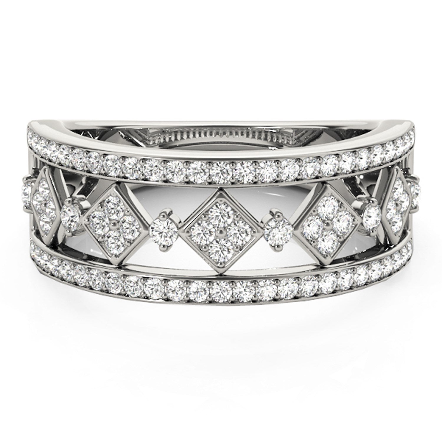 Diamond Studded Square Motif Ring in 14k White Gold (1/2 cttw) by Bids.com