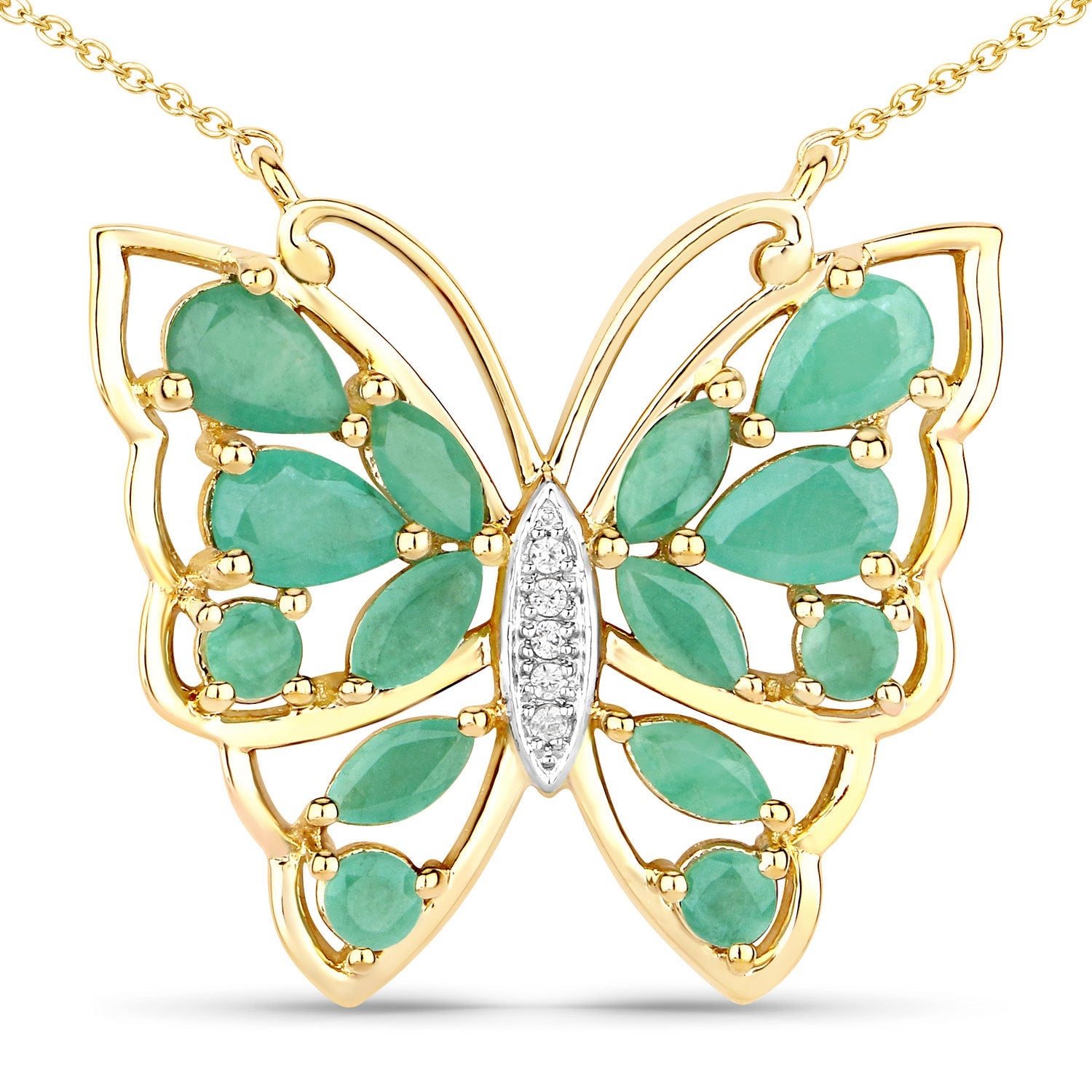 2.60 Carat Genuine Emerald and White Zircon .925 Sterling Silver Necklace by Bids.com