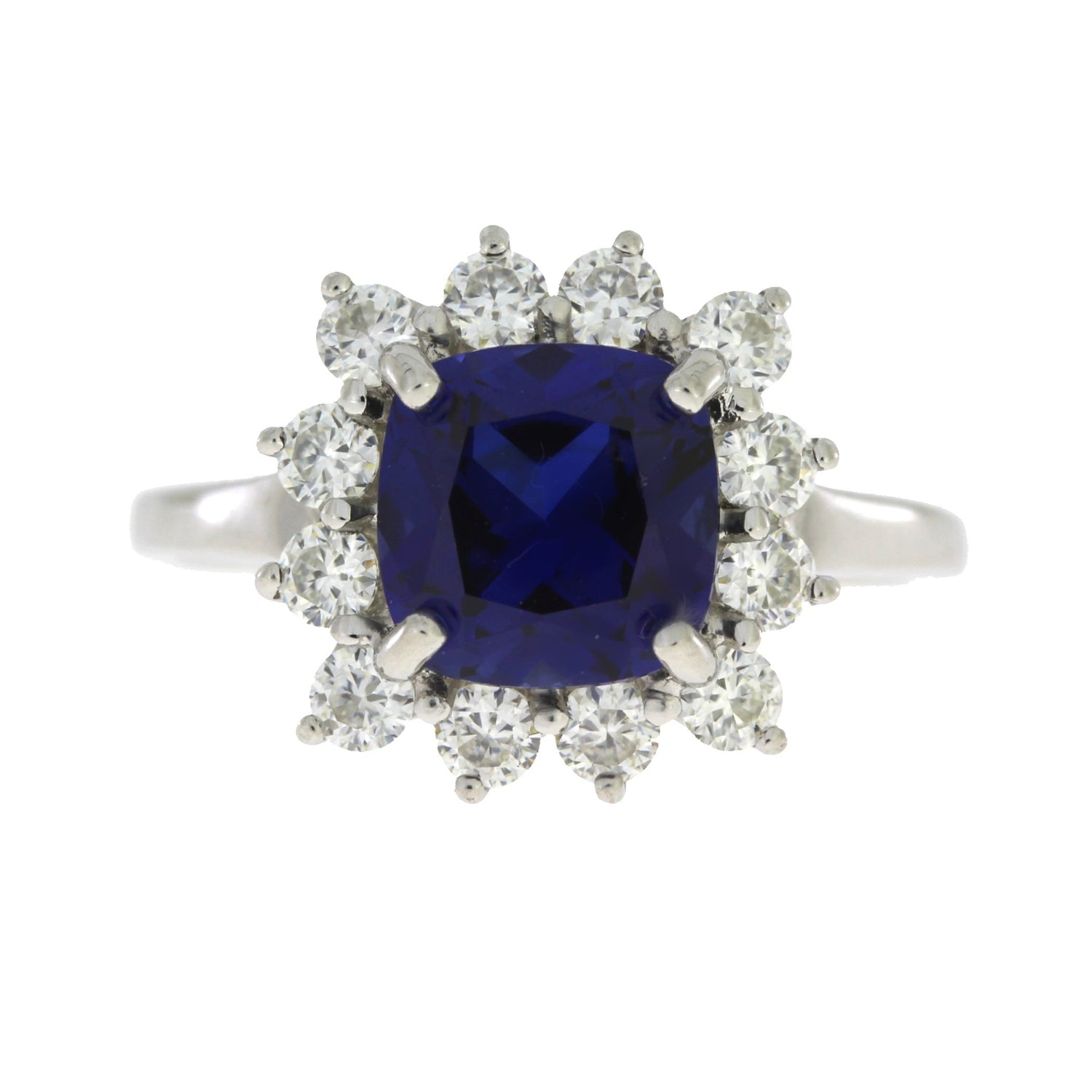 Created Sapphire Moissanite Ring Sterling Silver by Bids.com