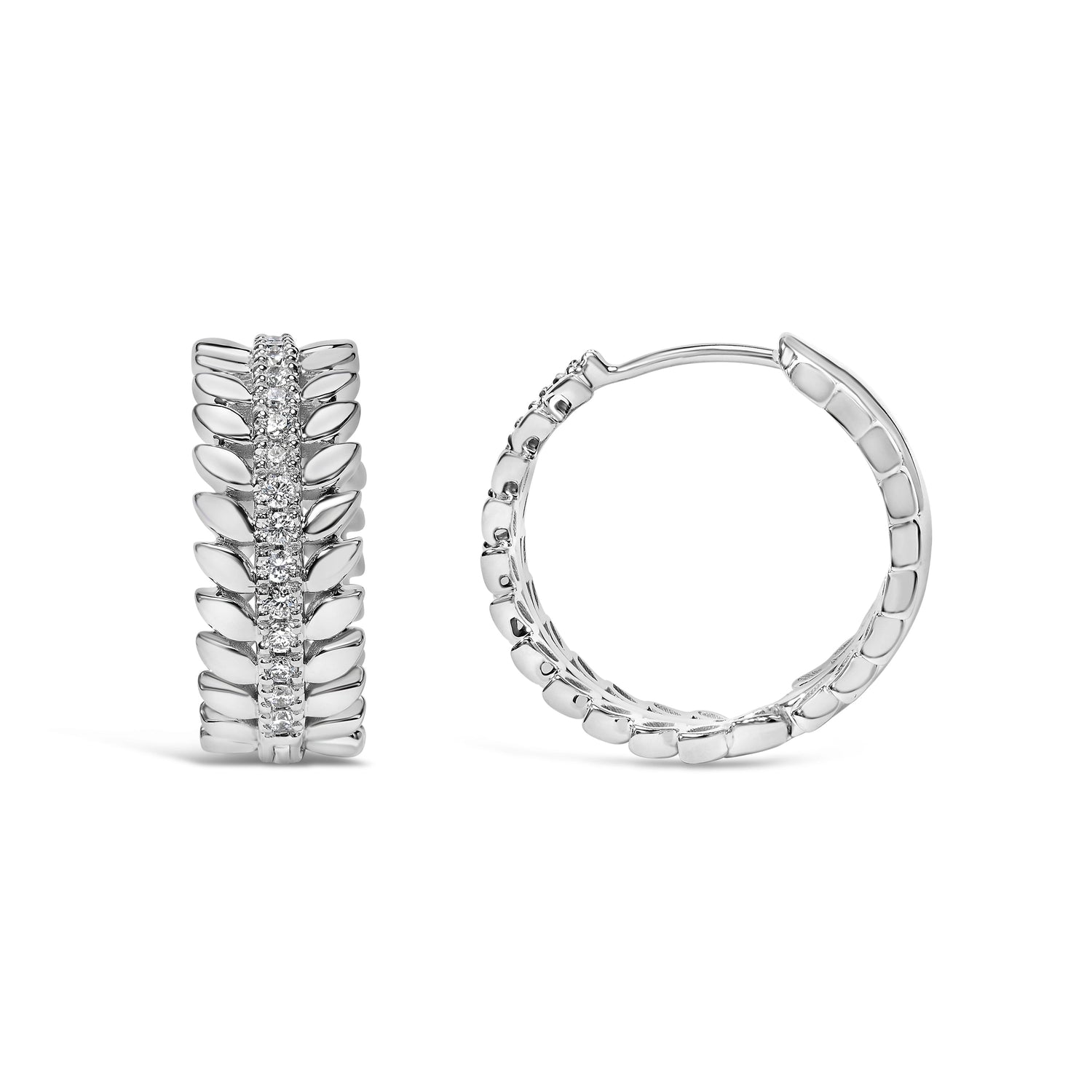 14K White Gold 1/4 Cttw Lab Grown Diamond Leafy Wreath Hoop Earrings (F-G Color, VS1-VS2 Clarity) by Bids.com
