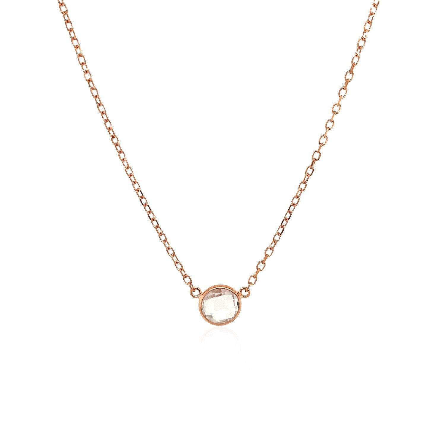 14k Rose Gold 17 inch Necklace with Round White Topaz by Bids.com