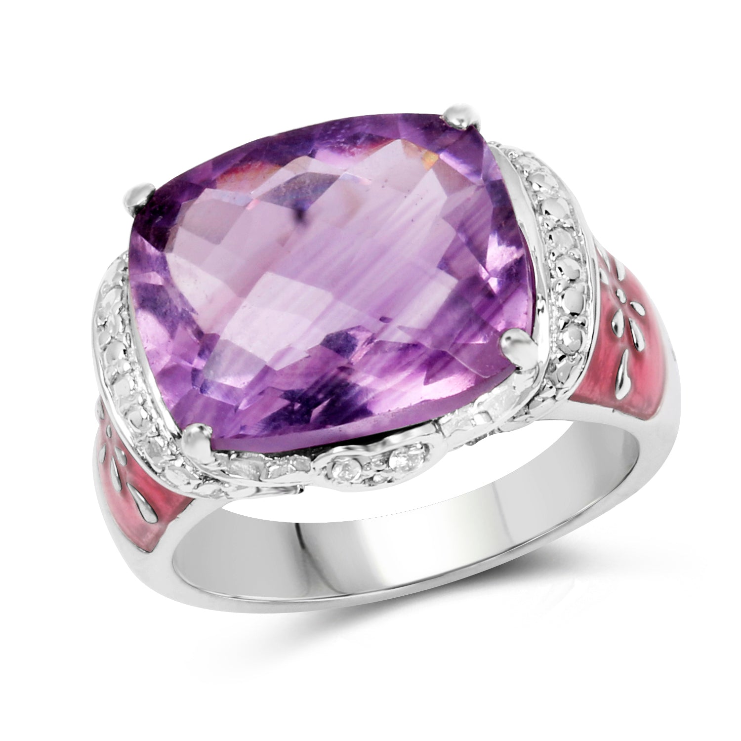 8.86 Carat Genuine Amethyst &amp; White Topaz .925 Sterling Silver Ring by Bids.com