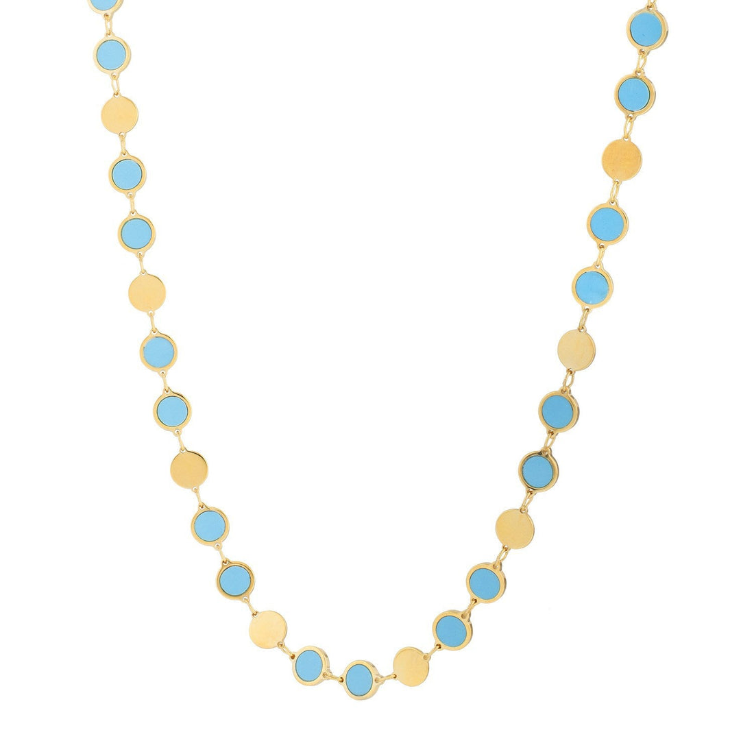 14k Yellow Gold Turquoise Geometric Mirror Gem Chain Necklace (5.00 mm) by Bids.com