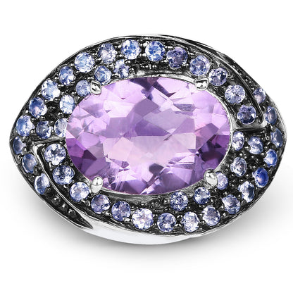 5.95 Carat Genuine Amethyst and Tanzanite .925 Sterling Silver Ring by Bids.com