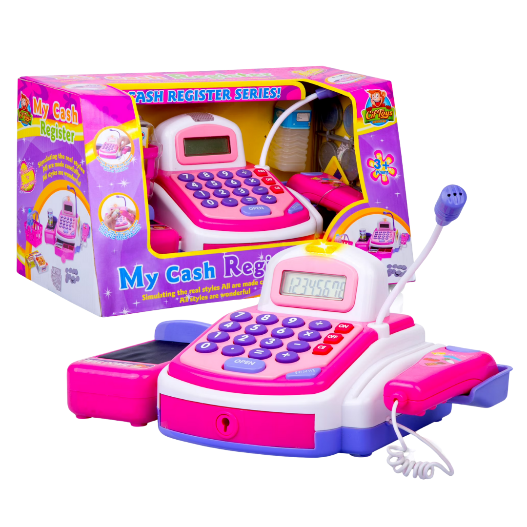 My Cash Register Electronic Playset with Scanner &amp; Microphone (Pink) by Farmacias Savia