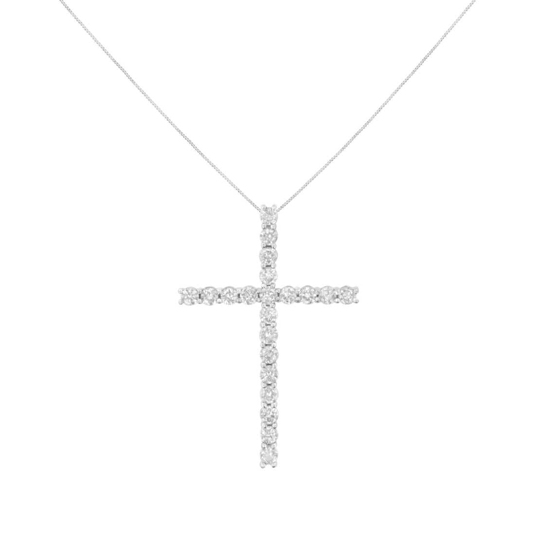 .925 Sterling Silver 4.0 Cttw Diamond 2-1/4" Cross Pendant with Box Chain Necklace (I-J Color, I1-I2 Clarity) - 18" by Bids.com