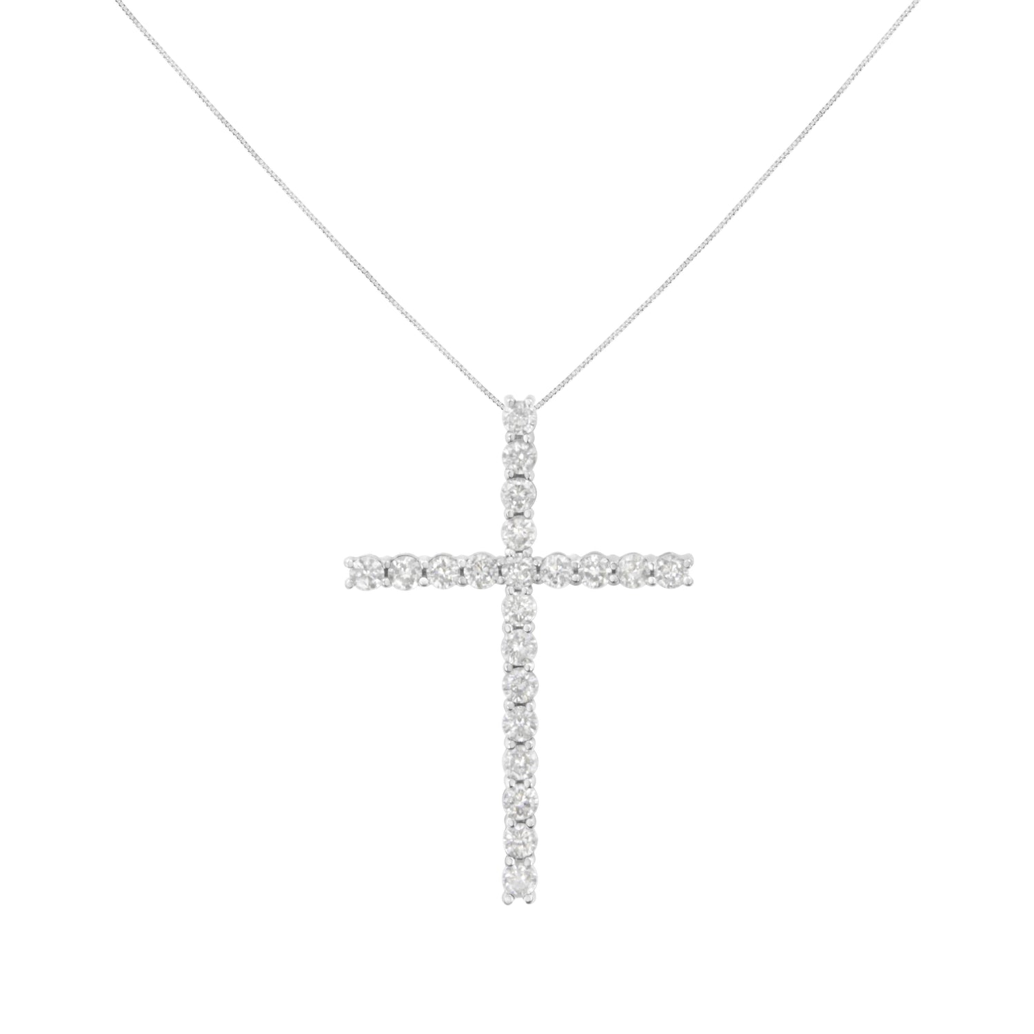 .925 Sterling Silver 4.0 Cttw Diamond 2-1/4" Cross Pendant with Box Chain Necklace (I-J Color, I1-I2 Clarity) - 18" by Bids.com