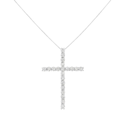 .925 Sterling Silver 4.0 Cttw Diamond 2-1/4" Cross Pendant with Box Chain Necklace (I-J Color, I1-I2 Clarity) - 18" by Bids.com