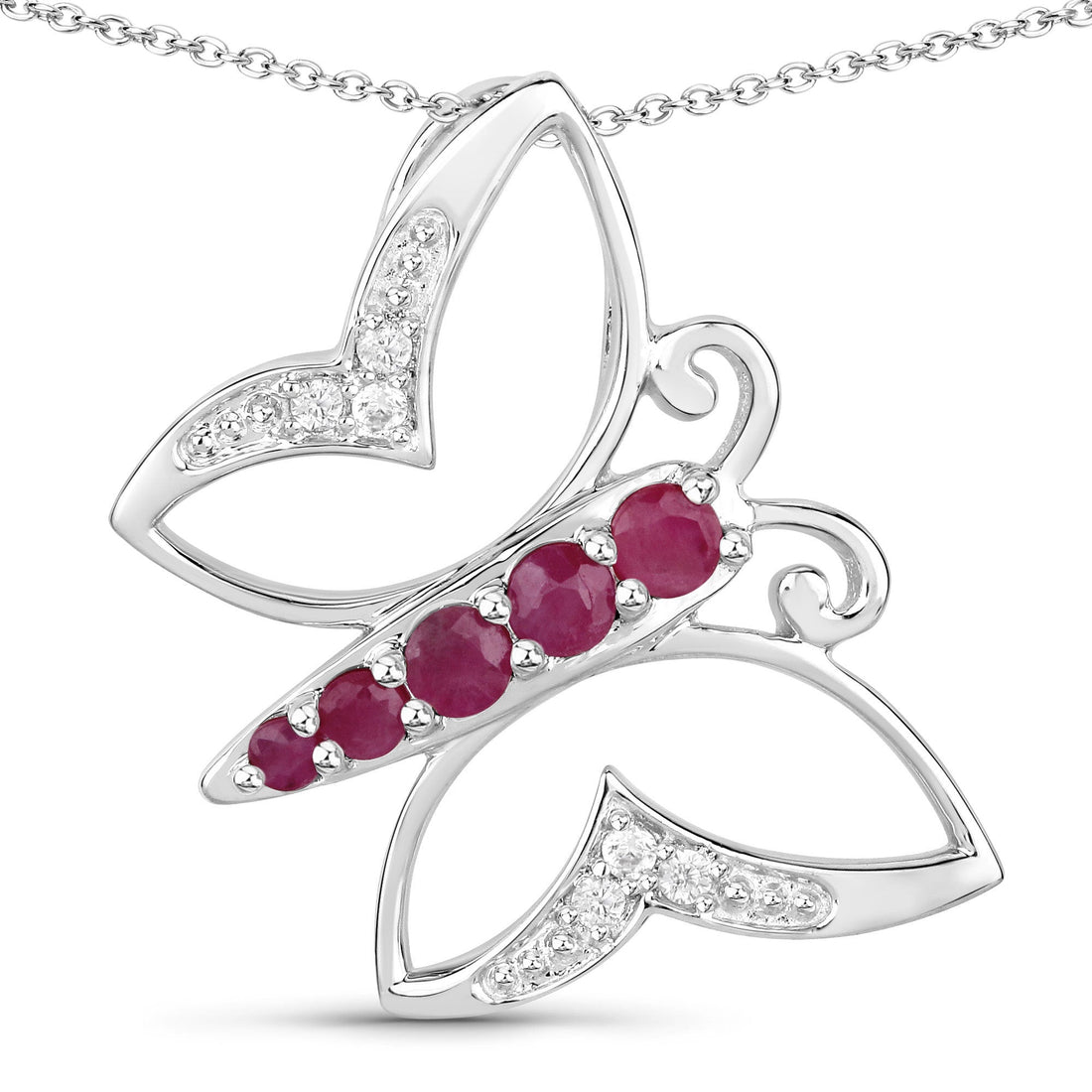 0.62 Carat Genuine Ruby and White Zircon .925 Sterling Silver Necklace  DestGlow