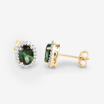 1.92 Carat Genuine Green Tourmaline and White Diamond 14K Yellow Gold Earrings by Bids.com