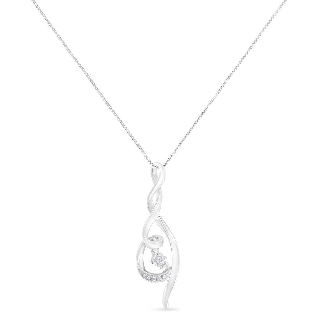 Espira 10K White Gold 1/10 cttw Diamond Swirl Pendant Necklace (I-J, I1-I2) by Bids.com