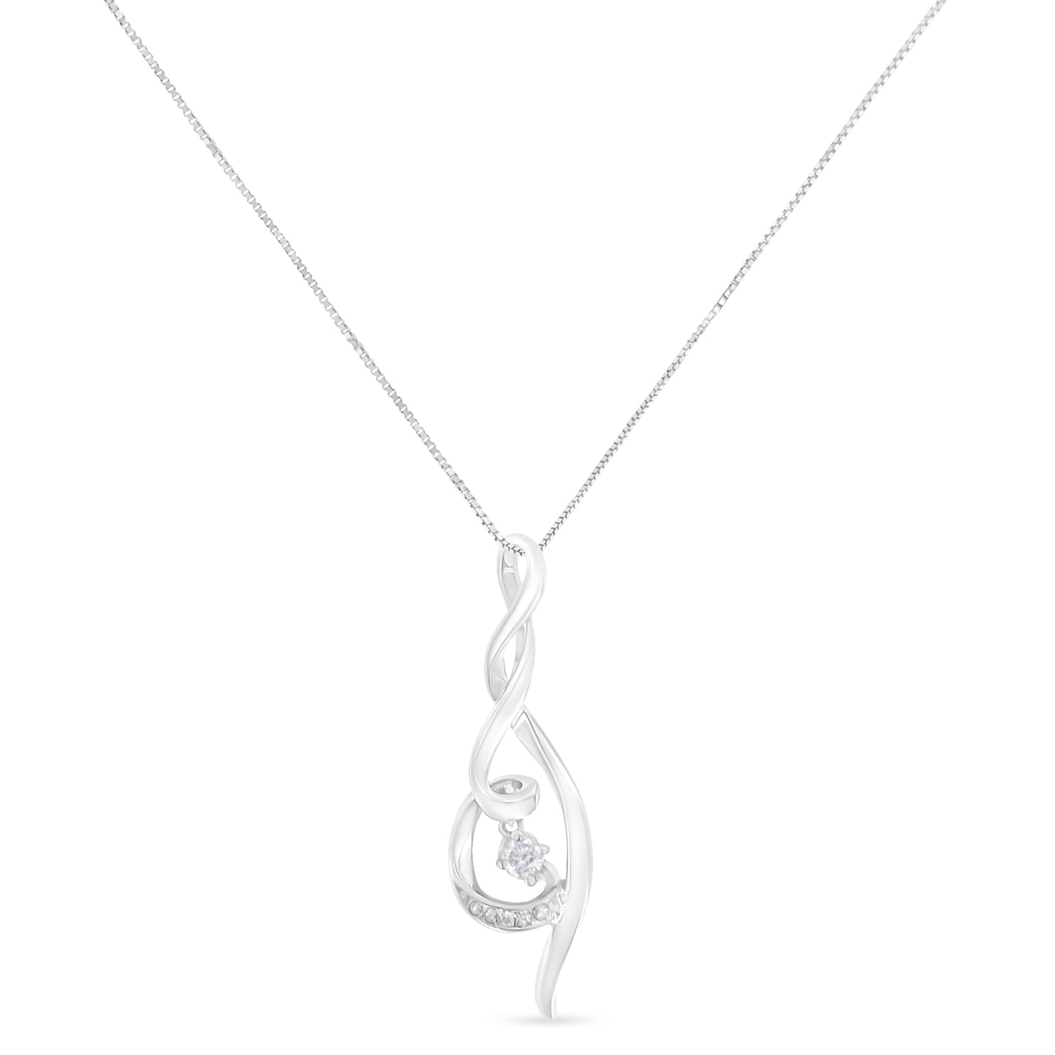 Espira 10K White Gold 1/10 cttw Diamond Swirl Pendant Necklace (I-J, I1-I2) by Bids.com