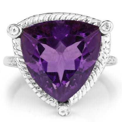 8.29 Carat Genuine Amethyst and White Topaz .925 Sterling Silver Ring  DestGlow