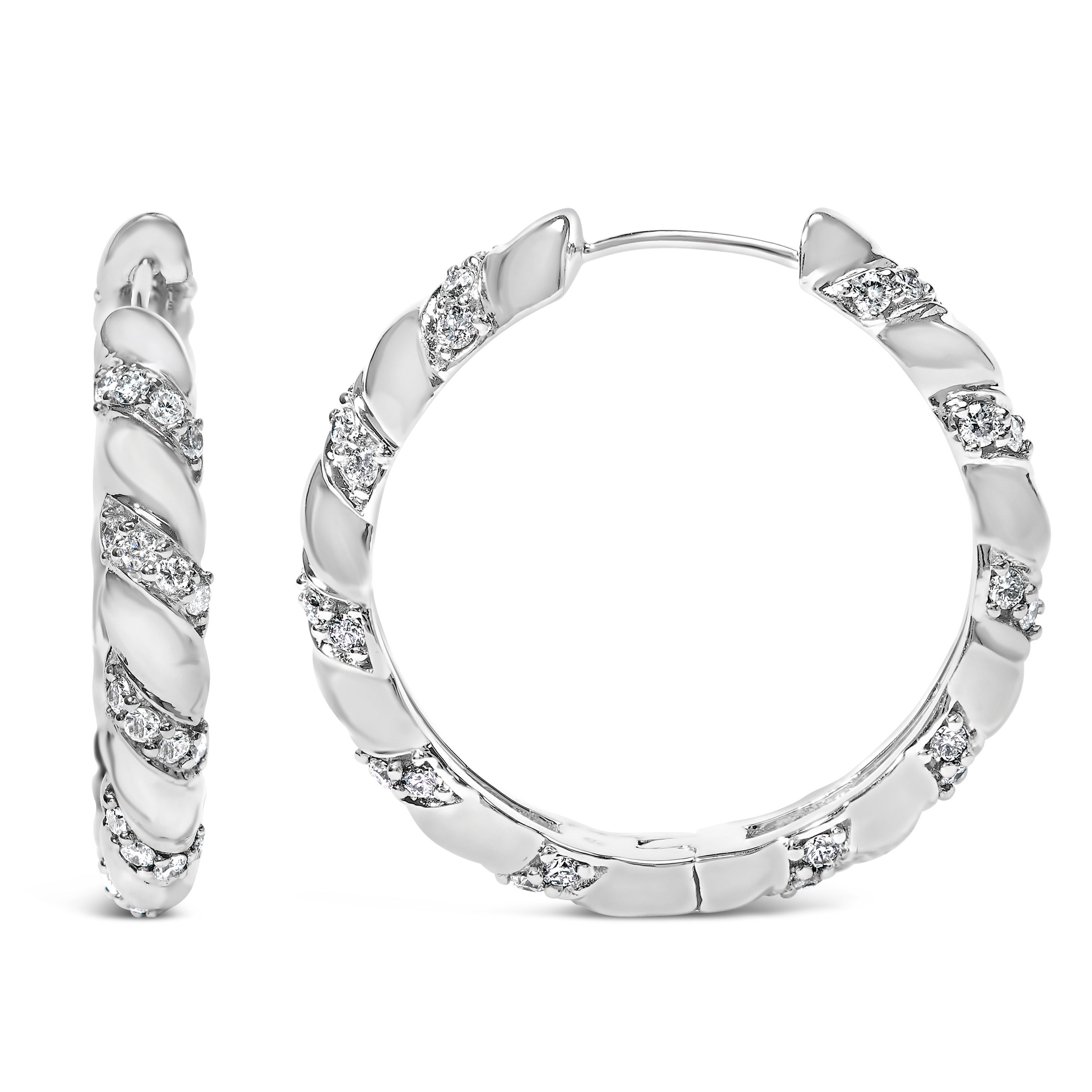 14K White Gold 1 1/5 Cttw Lab Grown Diamond Swirl Design 1" Inch Hoop Earrings (F-G Color, VS1-VS2 Clarity) by Bids.com