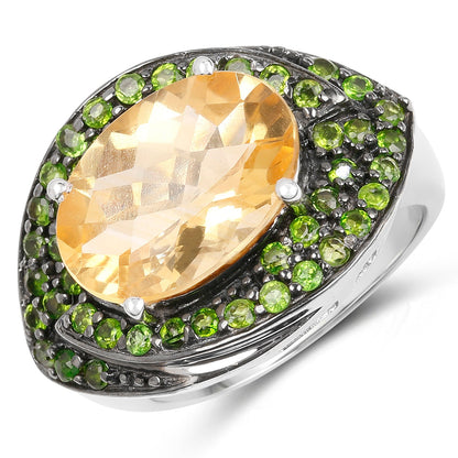 6.11 Carat Genuine Citrine and Chrome Diopside .925 Sterling Silver Ring by Bids.com