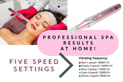 Microneedling Pen Wireless Electric Derma Wand with 6 Pieces Replacement Needle Cartridges for Microneedling Pen Adjustable Depth Microneedle Dermapen