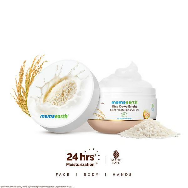 Mamaearth Rice Dewy Bright Light Moisturizing Cream with Rice Water &amp; Niacinamide For Glass-Skin