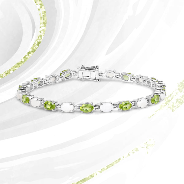 7.92 Carat Genuine Peridot and Opal .925 Sterling Silver Bracelet  DestGlow