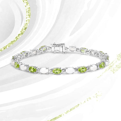 7.92 Carat Genuine Peridot and Opal .925 Sterling Silver Bracelet  DestGlow