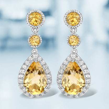 7.06 Carat Genuine Citrine and White Topaz .925 Sterling Silver Earrings  DestGlow