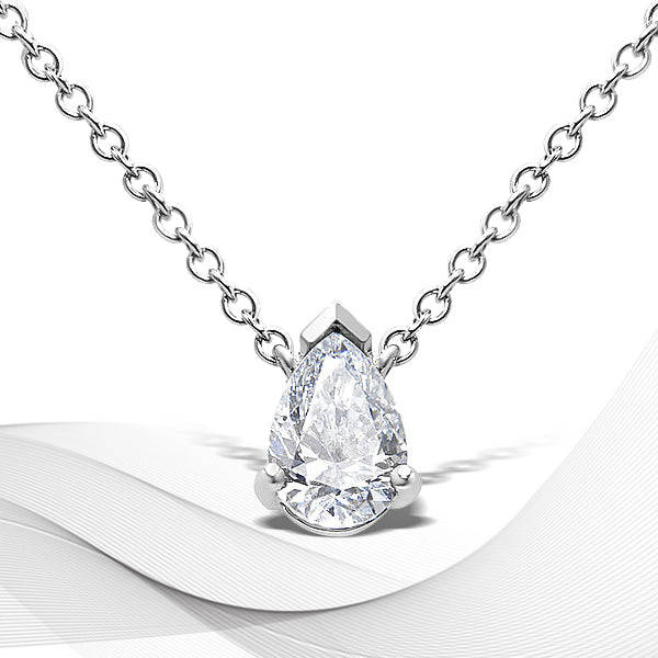 14K White Gold 1/2 Cttw Lab Grown Pear Shape Solitaire Diamond Pendent 18" Necklace (F-G Color, VS2-SI1 Clarity) by Bids.com