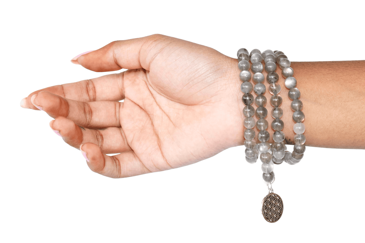Labradorite Beads Mala Bracelet, 108 Prayer Beads Necklace (Aura Protection and Strength )  DestGlow