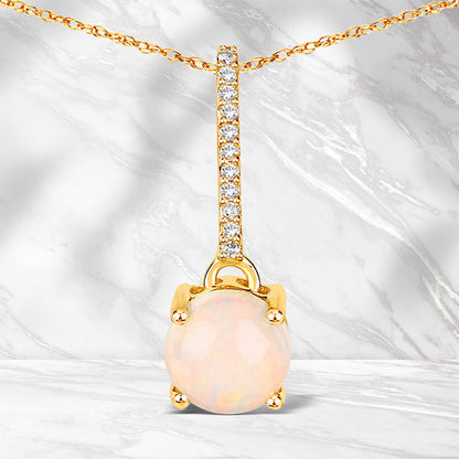 0.53 Carat Genuine Ethiopian Opal and White Diamond 10K Yellow Gold Pendant  DestGlow