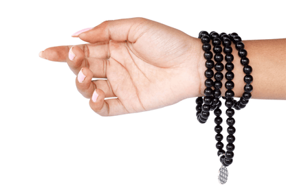Black Tourmaline Beads Mala Bracelet, 108 Prayer Beads Necklace (Physical Ailments and Growth)  DestGlow