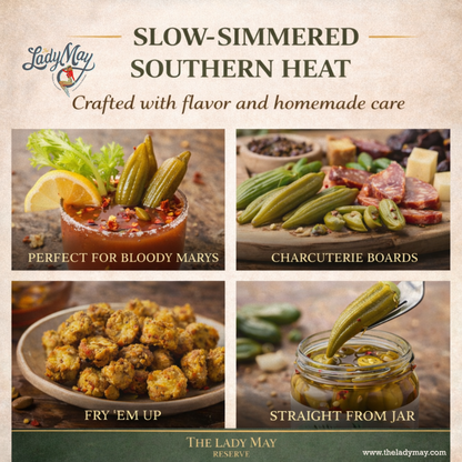 Lady May Sweet &amp; Spicy Pickled Okra – 2 Pack (24oz Jars) – Southern Style Whole Fresh Okra Pods – Small Batch Restaurant Made – Sweet Heat with Jalapeño &amp; Garlic by The Lady May