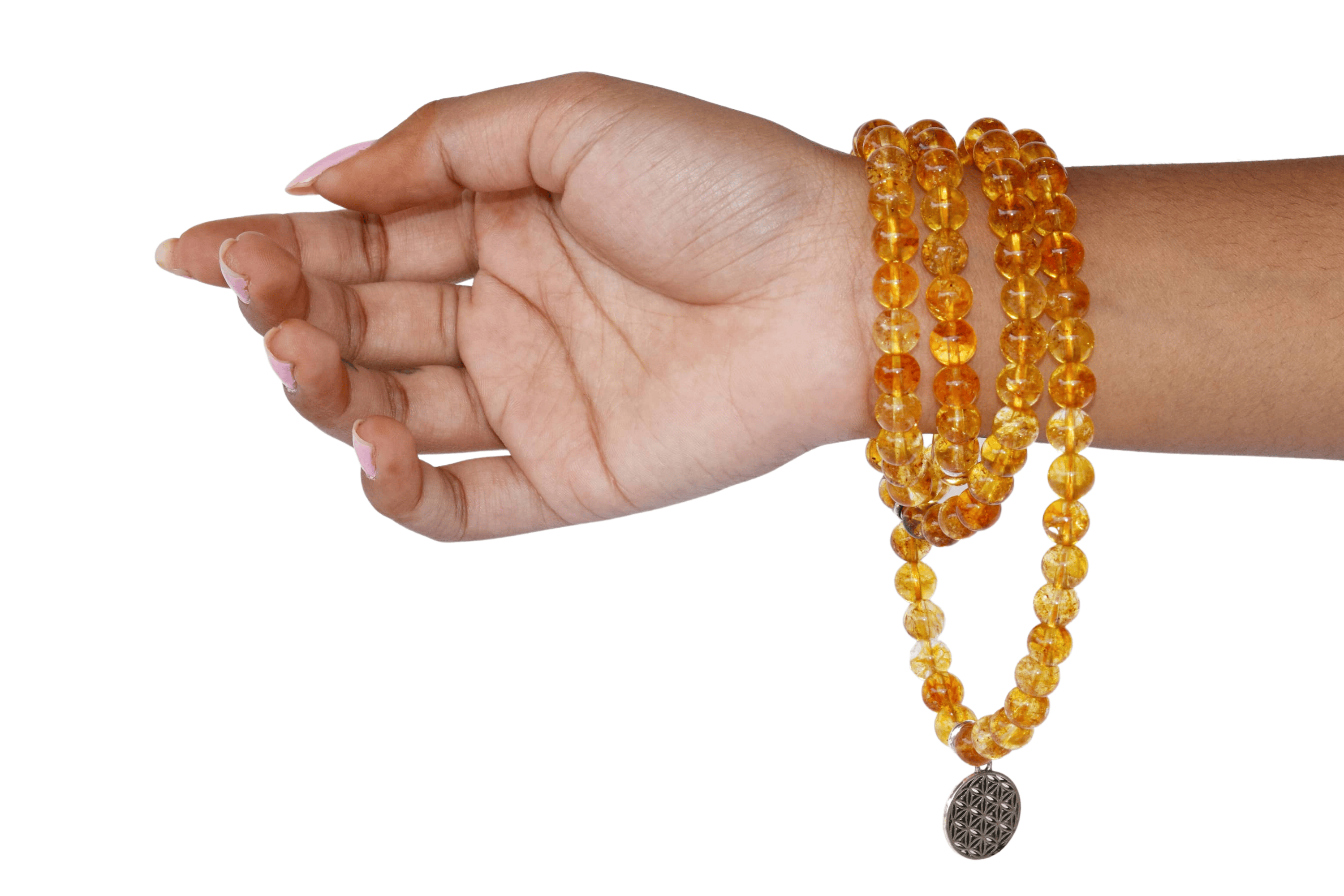 Heated Citrine Beads Mala Bracelet, 108 Prayer Beads Necklace (Prosperity and Success)  DestGlow