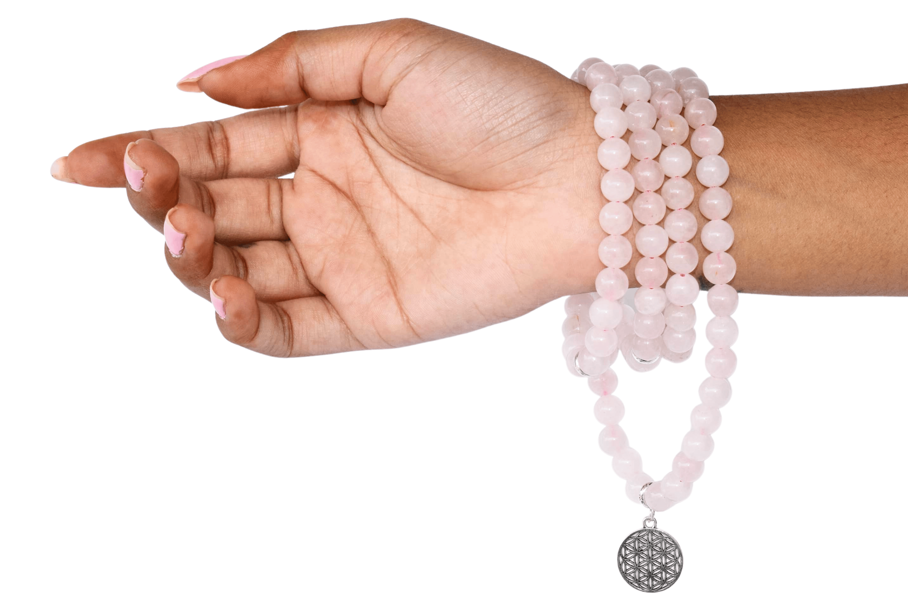 Rose Quartz Beads Mala Bracelet, 108 Prayer Beads Necklace (Love and Inner Peace)  DestGlow