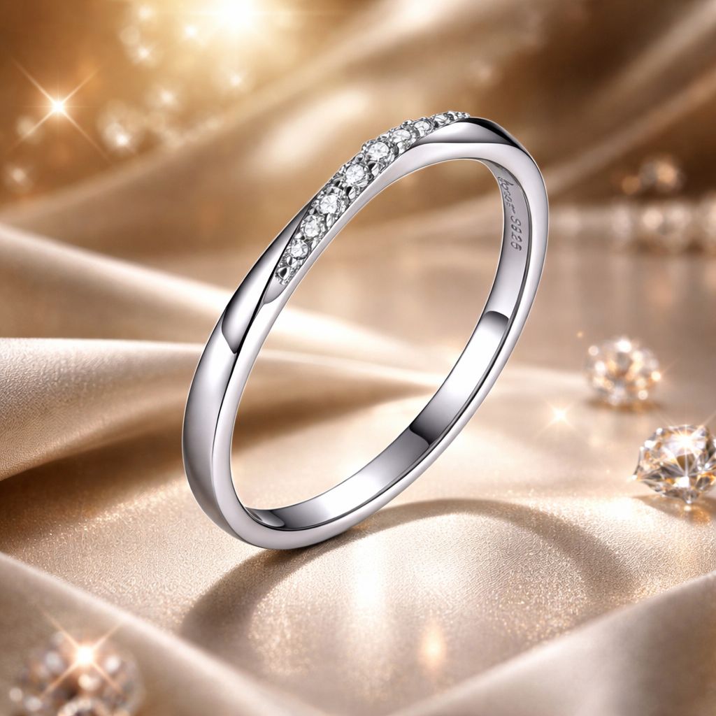 925 Sterling Silver Pavé Set CZ Platinum Plated Ring Size 6 for Women by Bids.com