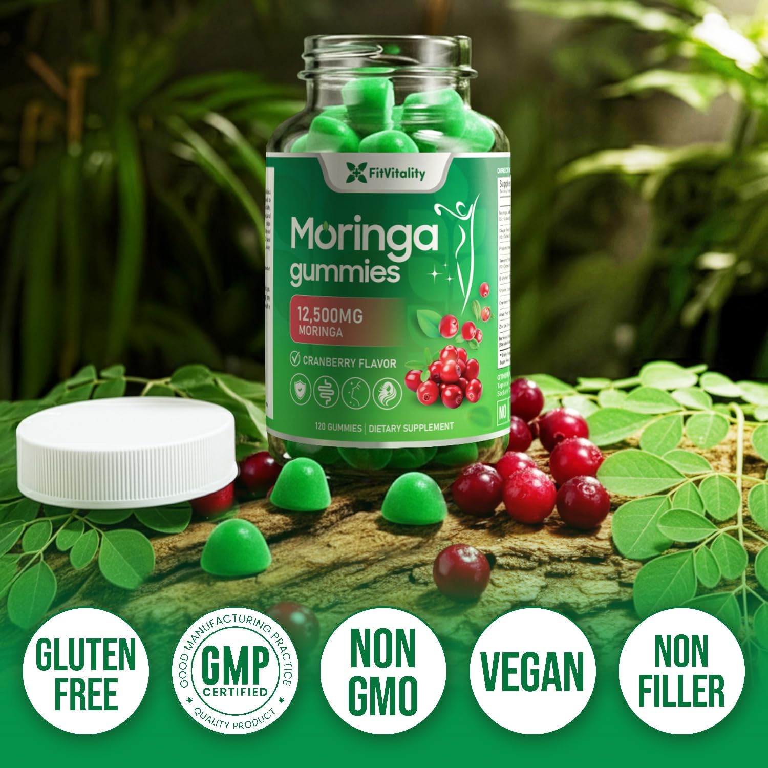 Moringa Gummies with Ginger, Turmeric &amp; Probiotics | Vegan, Sugar-Free Chewables| Plant-Based Pectin Formula with Vitamin C by FreshDrinkUS - Natural and Premium Herbal Tea
