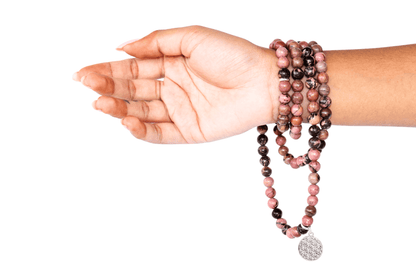 Rhodonite Beads Mala Bracelet, 108 Prayer Beads Necklace (Balances yin-yang and Compassion)  DestGlow