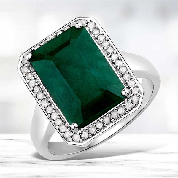 5.72 Carat Dyed Emerald and White Diamond .925 Sterling Silver Ring by Bids.com