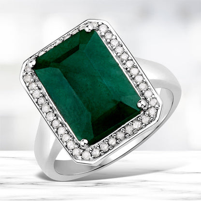 5.72 Carat Dyed Emerald and White Diamond .925 Sterling Silver Ring by Bids.com