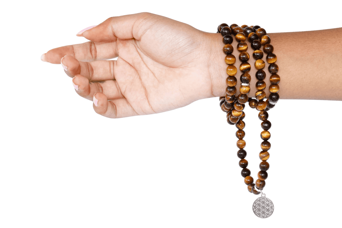 Tiger Eye Beads Mala Bracelet, 108 Prayer Beads Necklace (Protection and Inner Strength)  DestGlow