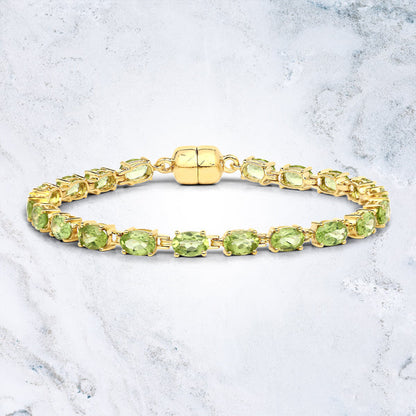 18K Yellow Gold Plated 9.03 Carat Genuine Peridot .925 Sterling Silver Bracelet by Bids.com