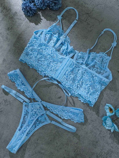 Blue Pearls Small Flower Lace Lingerie Set